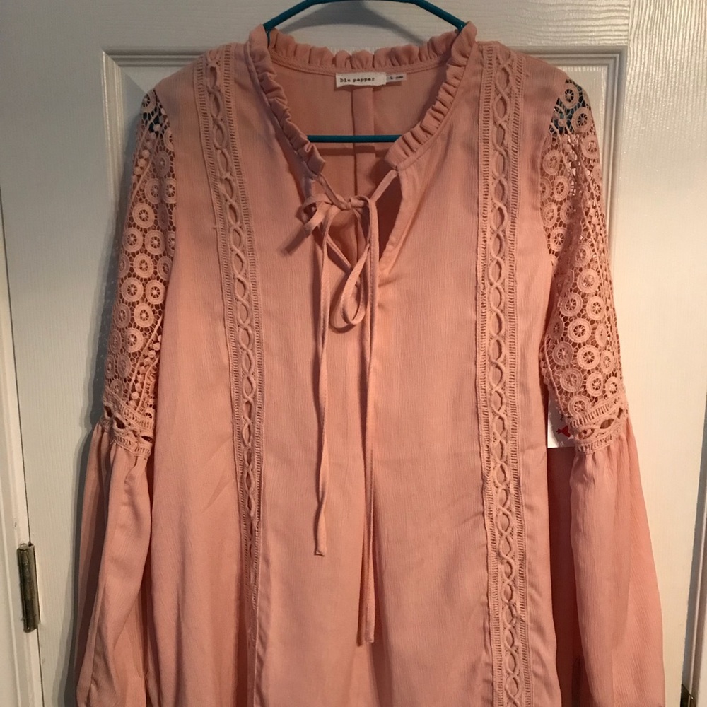 Blouse with crochet sleeves and ties NWT